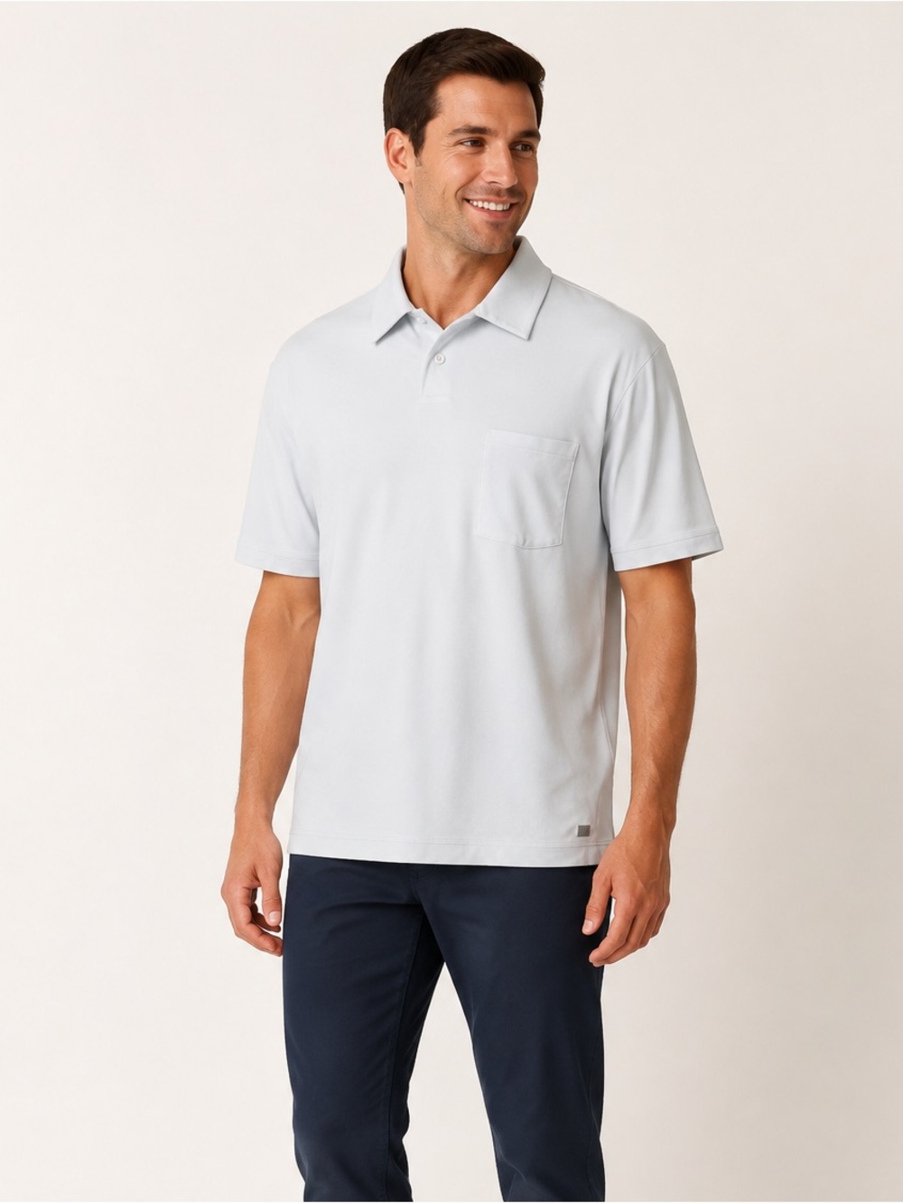 Vuori Men’s Light white Short Sleeve Pocket Polo Shirt Size Medium